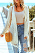 Beige Tasseled Hollow-Out Cable Knit Cardigan